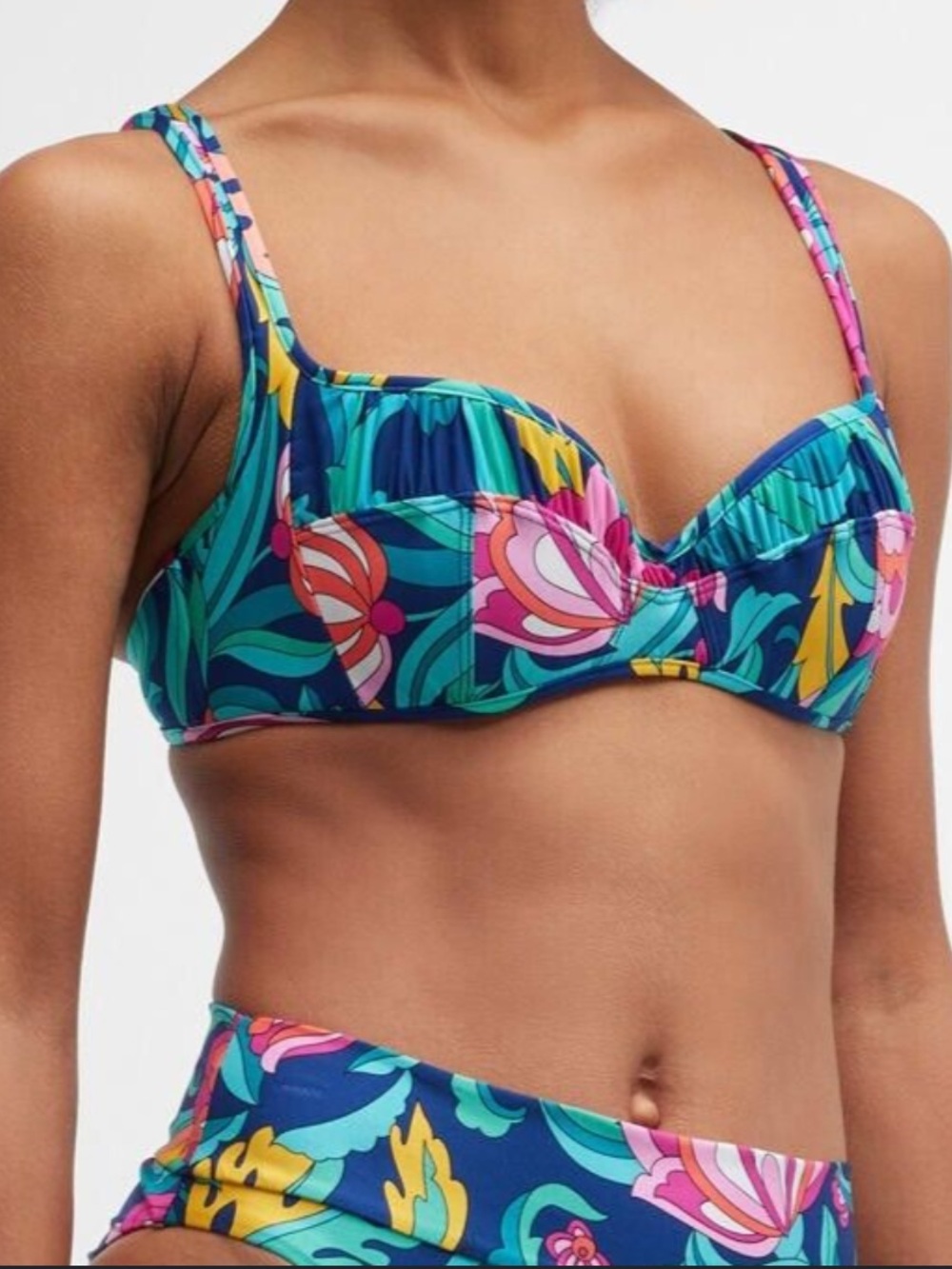 Trina Turk India Garden Underwire Pleated Bikini Top-Adjustable L124220 Size 14